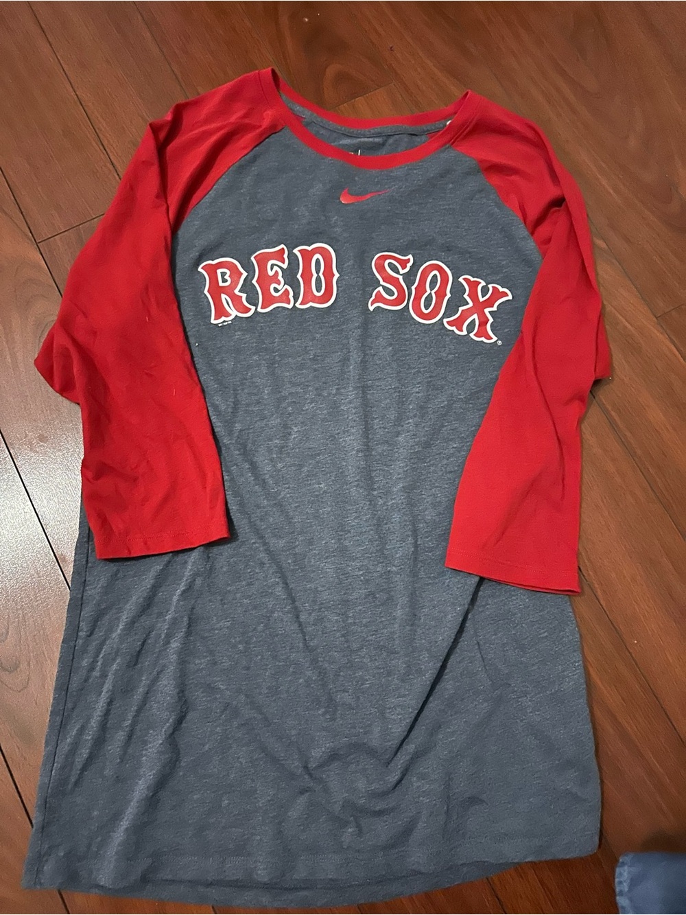 Nike Gray Raglan Tee with Red Trim and Team Graphic